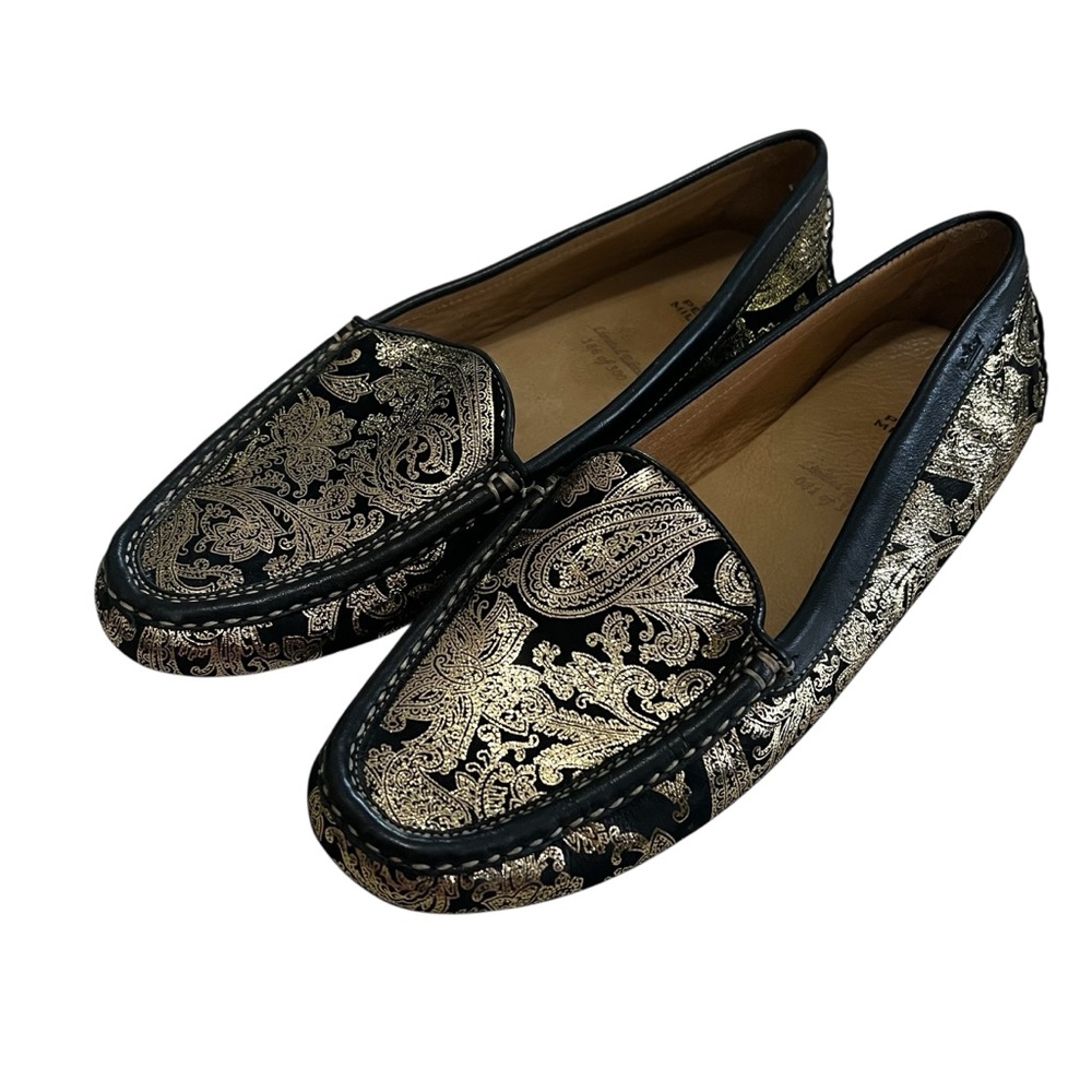 Peter Millar Women’s Black & Gold Paisley Driving Moccasins Limited Edition